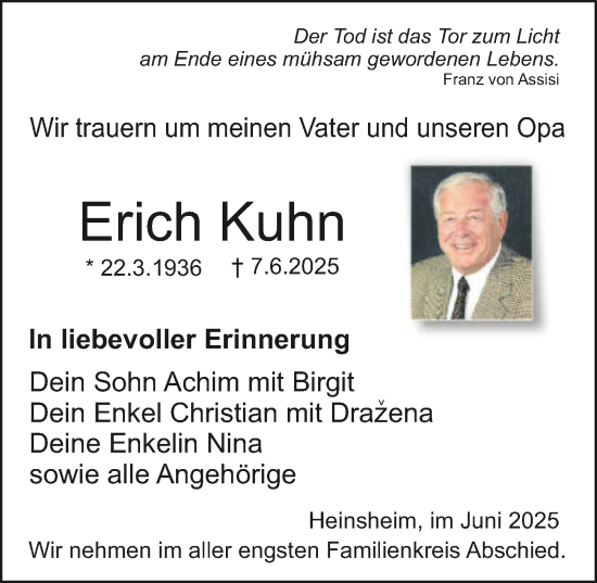 Traueranzeige von Erich Kuhn von GESAMT