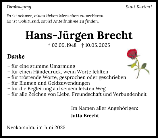 Traueranzeige von Hans-Jürgen Brecht von GESAMT