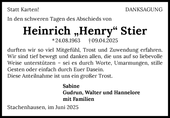 Traueranzeige von Heinrich Stier von GESAMT