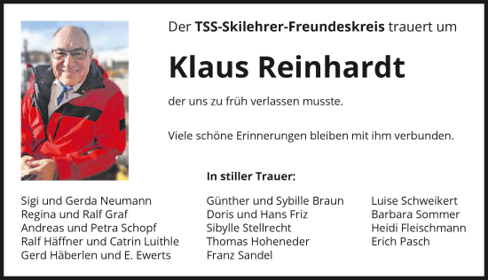 Traueranzeige von Klaus Reinhardt von GESAMT