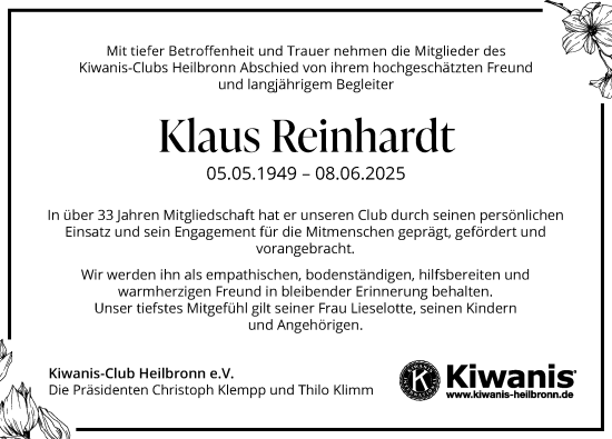 Traueranzeige von Klaus Reinhardt von GESAMT