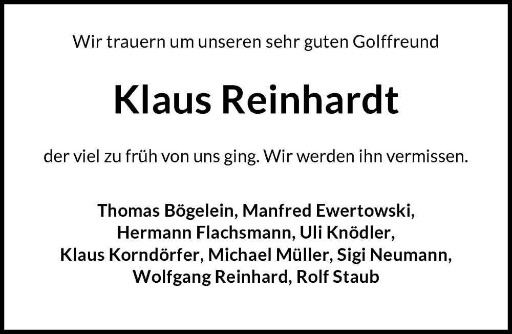  Traueranzeige für Klaus Reinhardt vom 28.06.2025 aus GESAMT