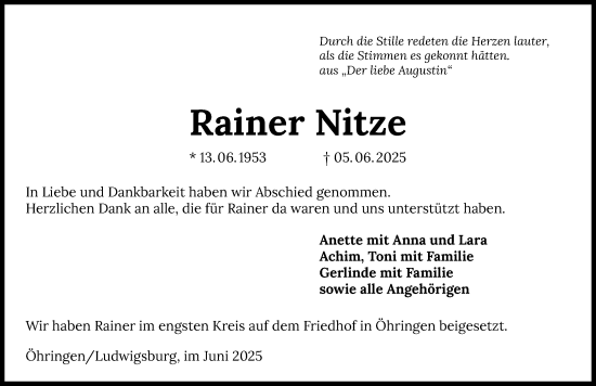 Traueranzeige von Rainer Nitze von GESAMT