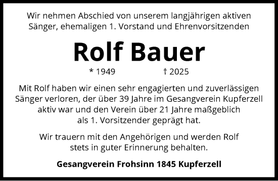 Traueranzeige von Rolf Bauer von GESAMT