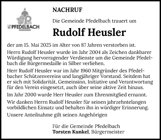Traueranzeige von Rudolf Heusler von GESAMT