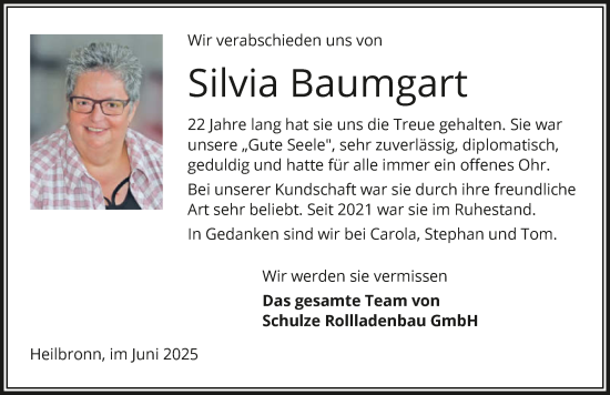 Traueranzeige von Silvia Baumgart von GESAMT