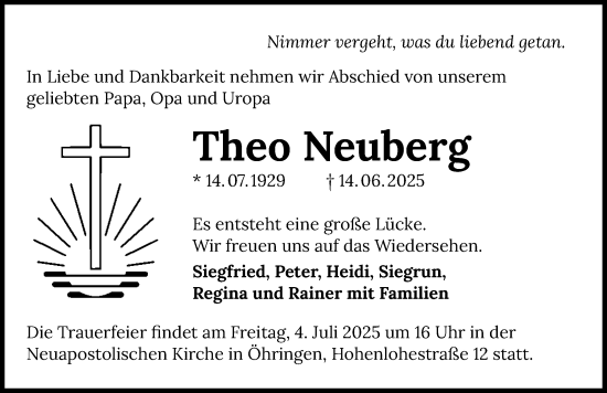 Traueranzeige von Theo Neuberg von GESAMT