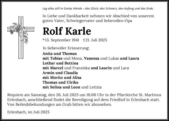 Traueranzeige von Rolf Karle von GESAMT