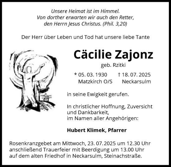 Traueranzeige von Cäcilie Zajonz von GESAMT
