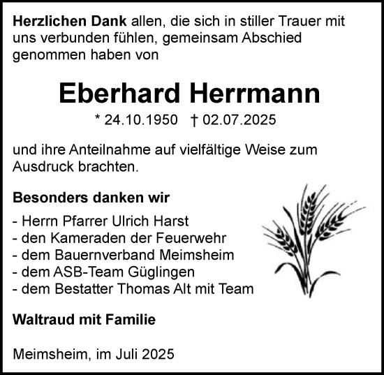 Traueranzeige von Eberhard Herrmann von GESAMT