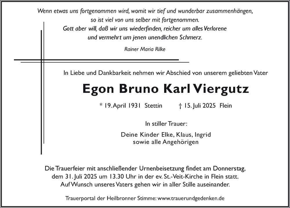  Traueranzeige für Egon Bruno Karl Viergutz vom 19.07.2025 aus GESAMT