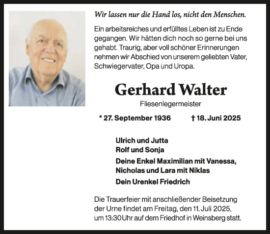 Traueranzeige von Gerhard Walter von GESAMT