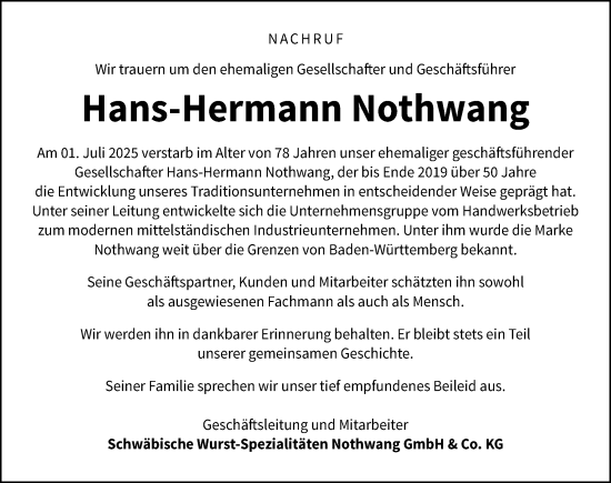 Traueranzeige von Hans-Hermann Nothwang von GESAMT