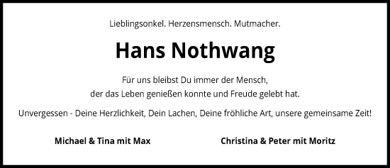 Traueranzeige von Hans Nothwang von GESAMT