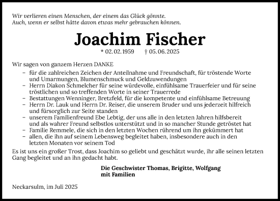 Traueranzeige von Joachim Fischer von GESAMT