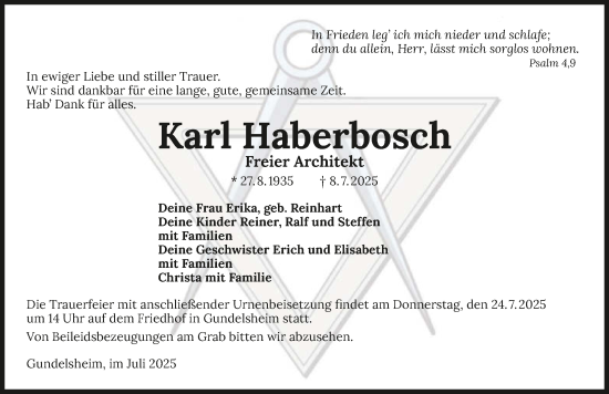 Traueranzeige von Karl Haberbosch von GESAMT