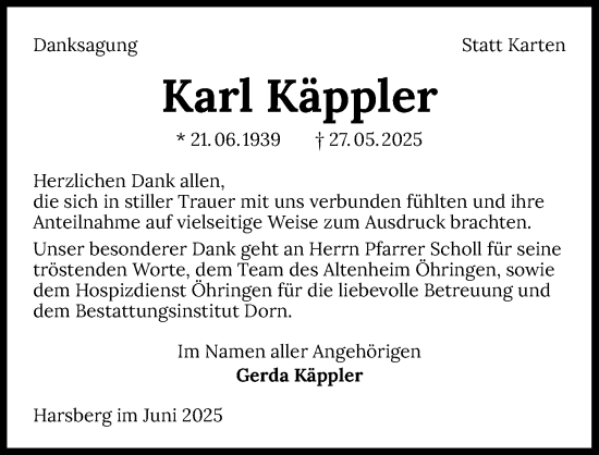 Traueranzeige von Karl Käppler von GESAMT