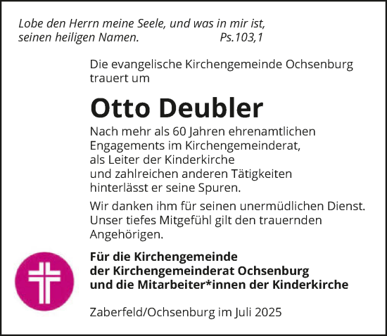 Traueranzeige von Otto Deubler von GESAMT