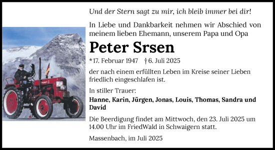 Traueranzeige von Peter Srsen von GESAMT