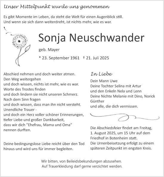 Traueranzeige von Sonja Neuschwander von GESAMT