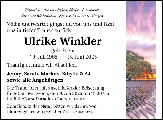 Traueranzeige von Ulrike Winkler von GESAMT