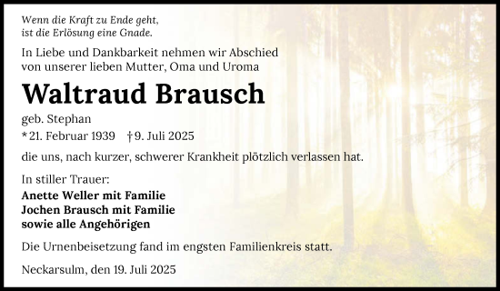 Traueranzeige von Waltraud Brausch von GESAMT