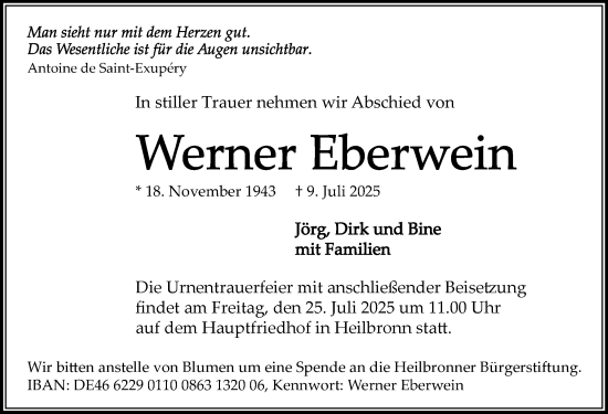 Traueranzeige von Werner Eberwein von GESAMT