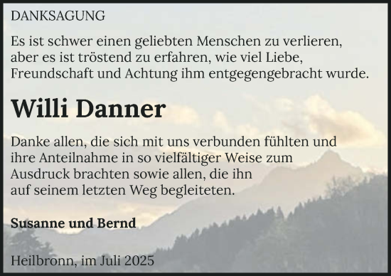 Traueranzeige von Willi Danner von GESAMT