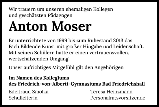 Traueranzeige von Anton Moser von GESAMT