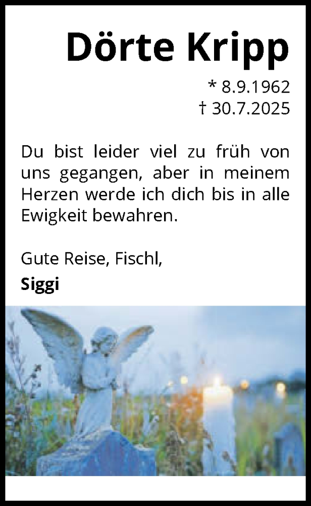  Traueranzeige für Dörte Kripp vom 30.08.2025 aus GESAMT