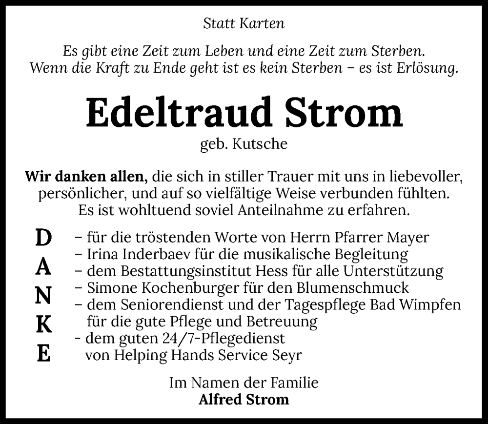  Traueranzeige für Edeltraud Strom vom 09.08.2025 aus GESAMT