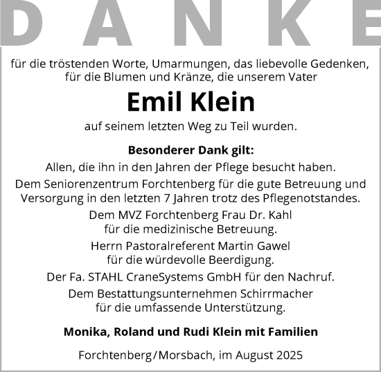 Traueranzeige von Emil Klein von GESAMT