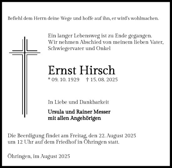 Traueranzeige von Ernst Hirsch von GESAMT