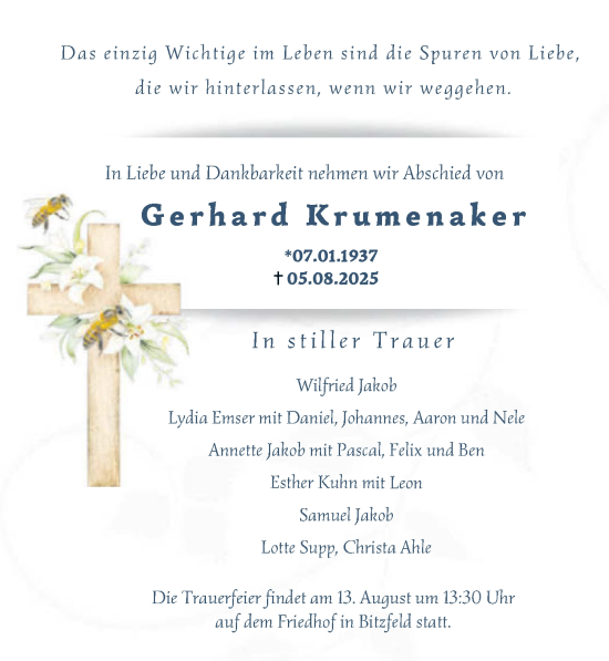 Traueranzeige von Gerhard Krumenaker von GESAMT