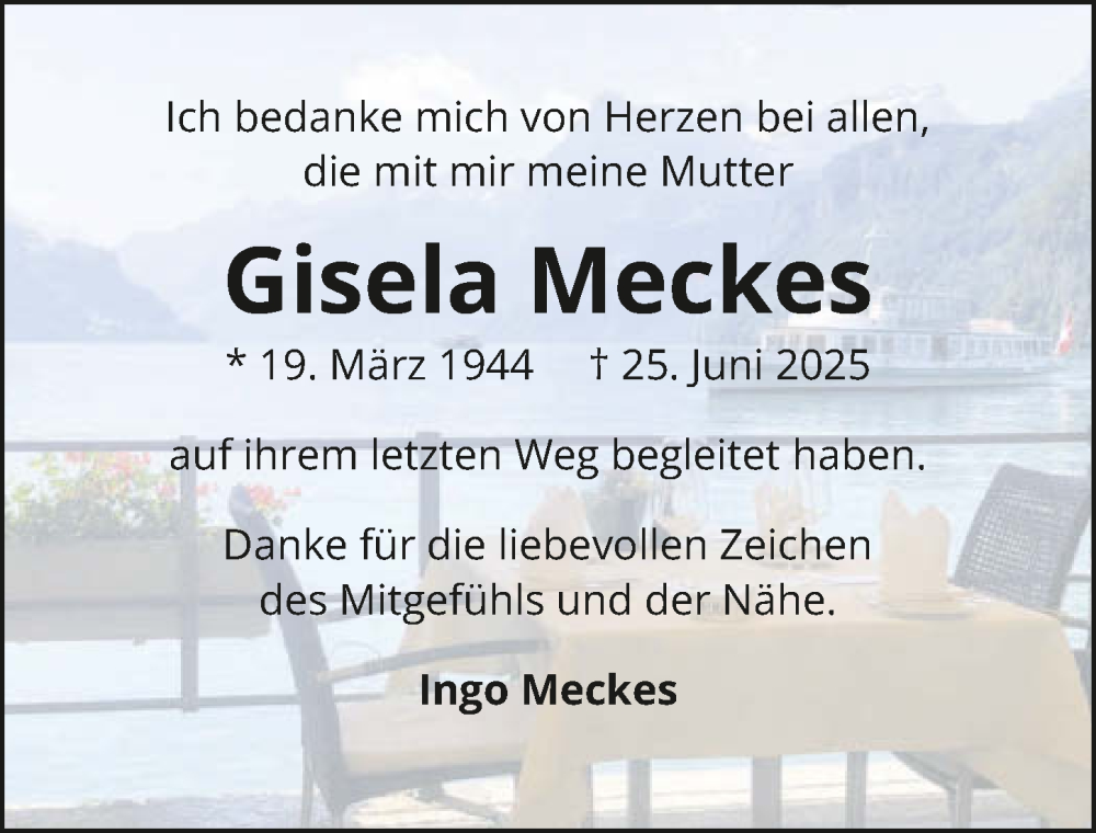  Traueranzeige für Gisela Meckes vom 02.08.2025 aus GESAMT