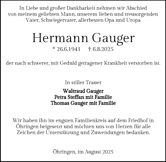 Traueranzeige von Hermann Gauger von GESAMT
