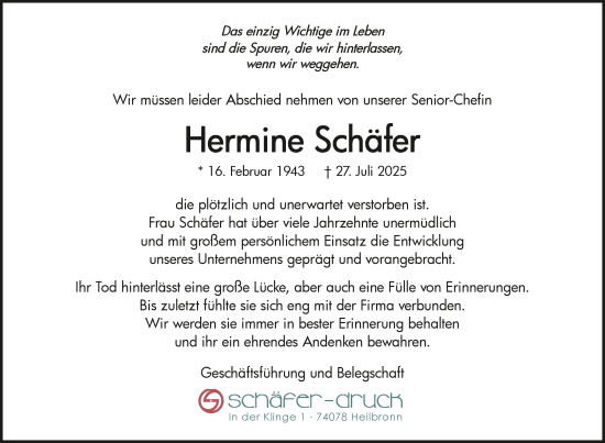 Traueranzeige von Hermine Schäfer von GESAMT