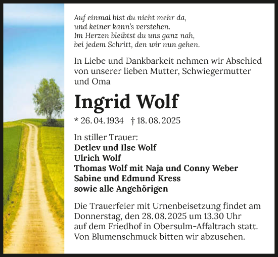 Traueranzeige von Ingrid Wolf von GESAMT