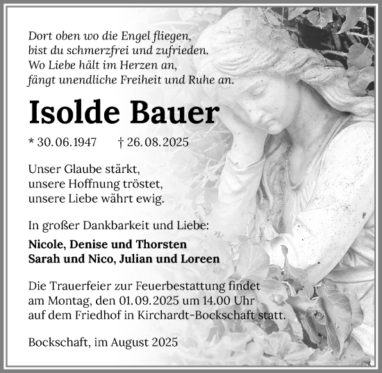 Traueranzeige von Isolde Bauer von GESAMT