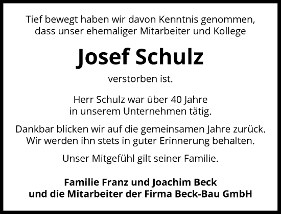 Traueranzeige von Josef Schulz von GESAMT