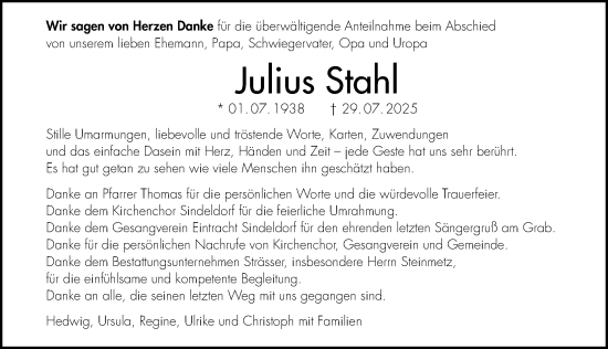 Traueranzeige von Julius Stahl von GESAMT