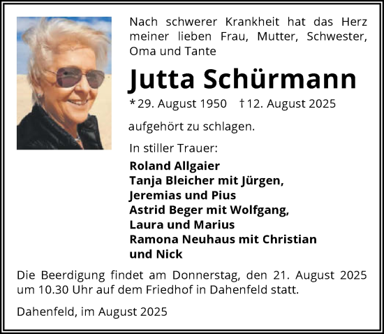 Traueranzeige von Jutta Schürmann von GESAMT