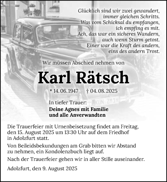 Traueranzeige von Karl Rätsch von GESAMT