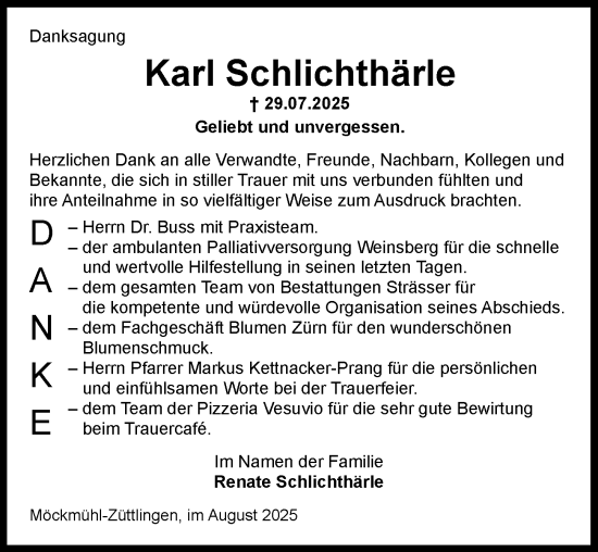 Traueranzeige von Karl Schlichthärle von GESAMT