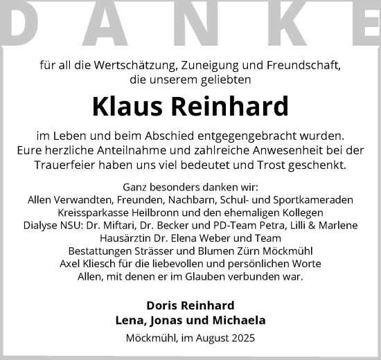Traueranzeige von Klaus Reinhard von GESAMT