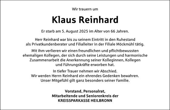 Traueranzeige von Klaus Reinhard von GESAMT