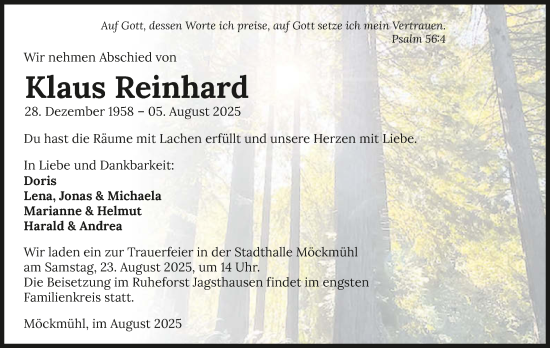 Traueranzeige von Klaus Reinhard von GESAMT