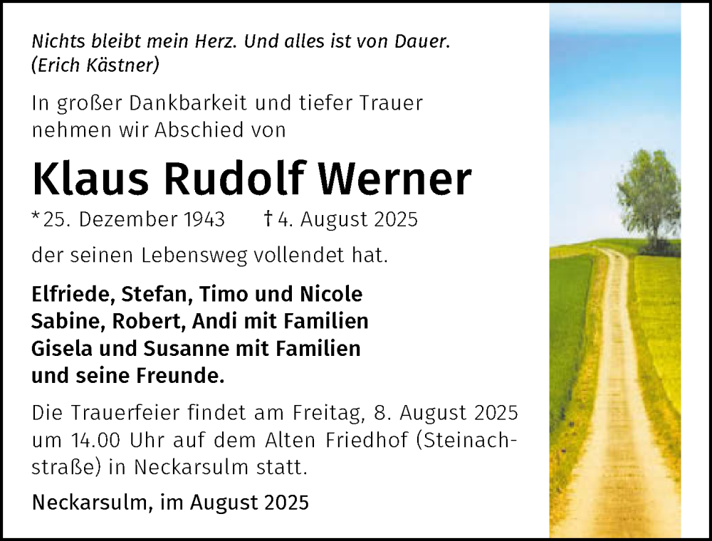 Traueranzeige für Klaus Rudolf  Werner vom 06.08.2025 aus GESAMT
