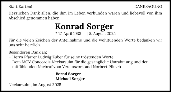 Traueranzeige von Konrad Sorger von GESAMT