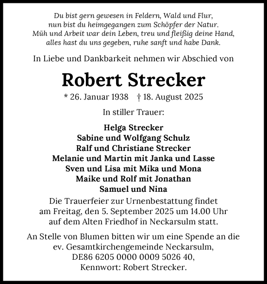 Traueranzeige von Robert Strecker von GESAMT